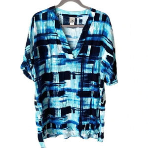 Natori Sleep Shirt Women's Large Glaze Dynasty Blue Abstract Print Lounge